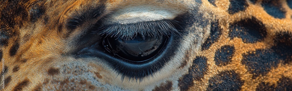 Poster close up view of a giraffe's eye revealing intricate details and unique textures in natural habitat
