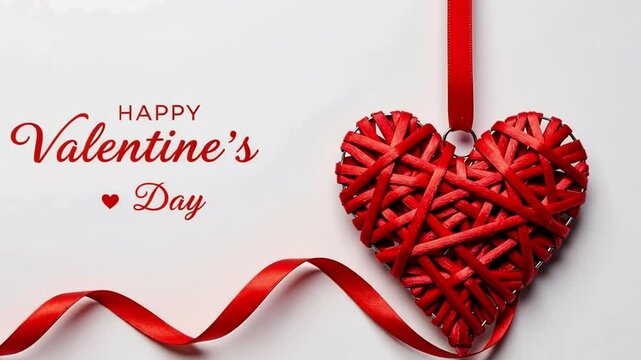 Red heart with ribbon happy valentine day