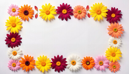 Fototapeta premium Colorful flower petal arrangement on white background, floral beauty