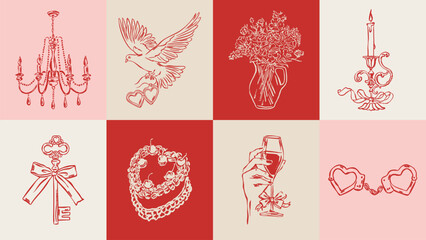 Love and wedding sketch style illustration set.  © DesignThatMatters