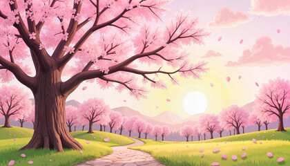 Fototapeta premium Cherry blossoms swaying gently in the spring breeze, nature's beauty