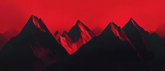 Foto op Canvas Mountains against a dramatic red sky, showcasing natural beauty and rugged terrain for adventure, travel inspiration, or artistic landscapes in photography. © felix_brönnimann