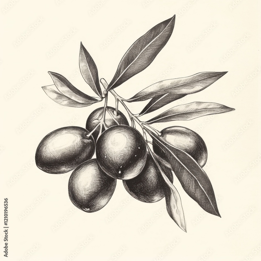 Poster handful of olives with leaves showcasing mediterranean harvest at dusk in a rustic setting