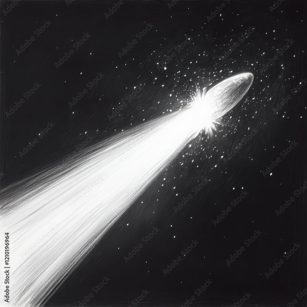 Poster glowing comet in motion captured against a starry backdrop with radiant tail illuminating the dark s