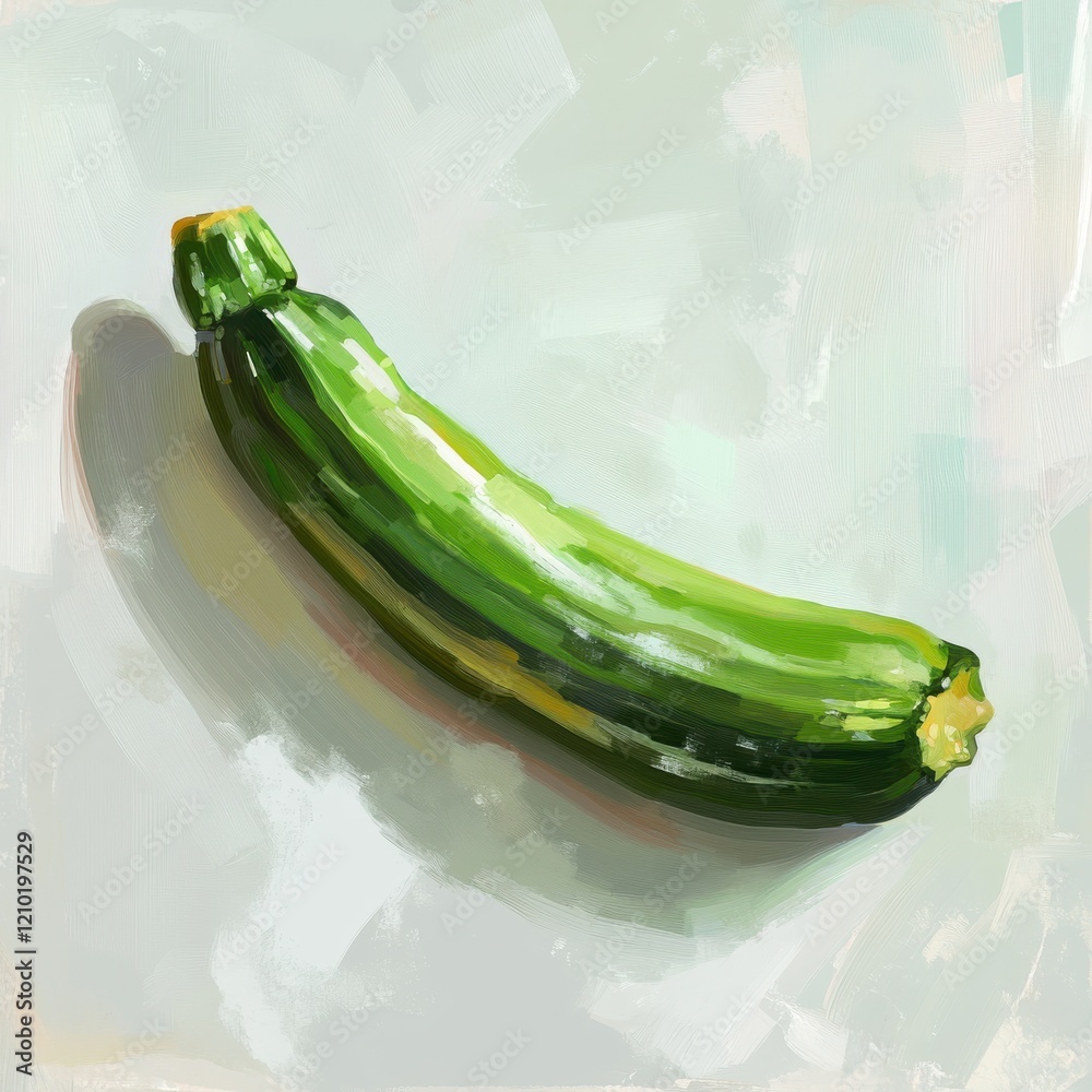 Poster fresh green zucchini with a shiny surface placed on a light background showcasing its vibrant color