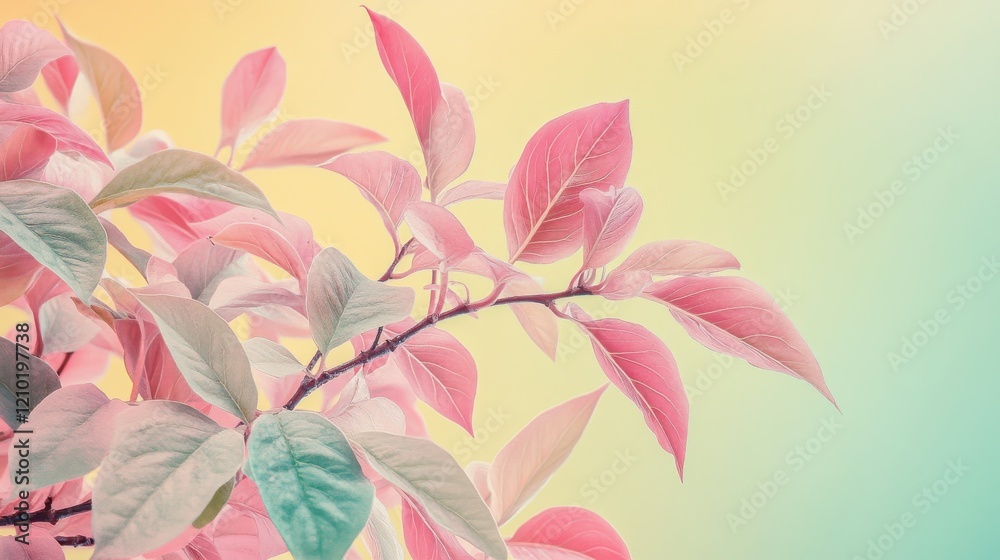 Poster fresh pastel pink leaves against a soft gradient background create a calming visual experience in na