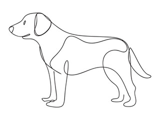 Dog continuous one line art drawing of outline. vector illustration