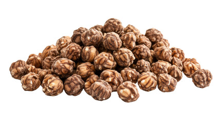 Obraz premium Tiger nuts in a pile healthy snack option, isolated on transparent background