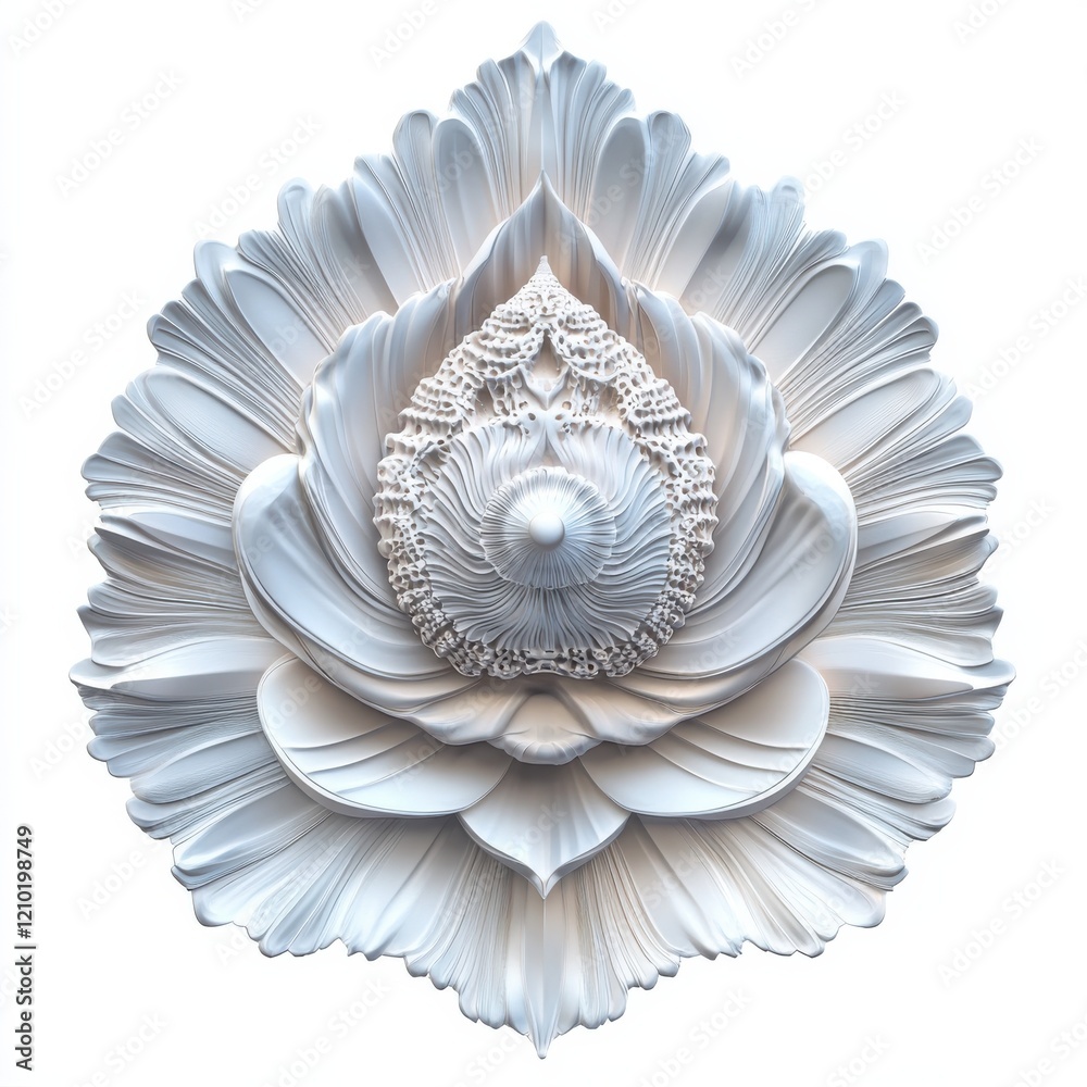 Poster decorative seashell showcasing intricate ridges and patterns in white, capturing natural beauty and 
