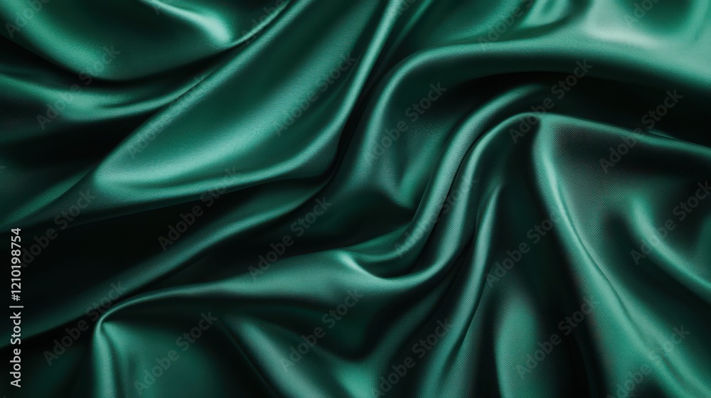 Aufkleber Deep emerald green smooth fabric draped elegantly to create a luxurious background for various creative projects