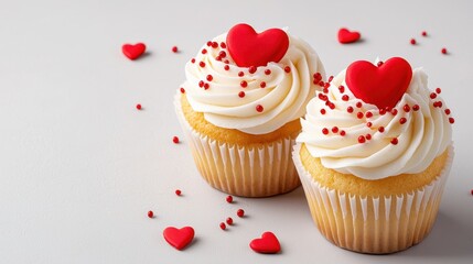 Beautifully decorated cupcakes with heart-shaped tops at a delicious bakery food photography in a bright inviting setting
