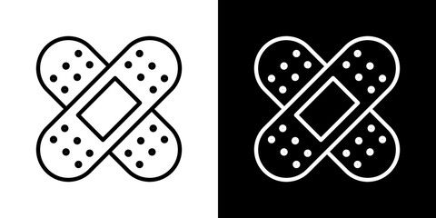 Band aid icons in black and blue set