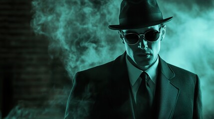 Mysterious Man in a Suit and Hat: A Vintage Noir Portrait