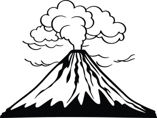 Volcano silhouette vector illustration, Volcano line art vector, Volcano mountain vector design © Hai