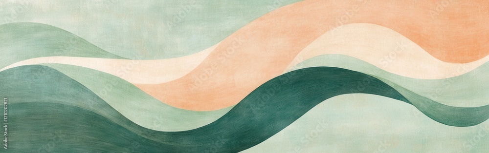 Aufkleber pencil strokes create flowing waves in muted green and peach hues on a textured background