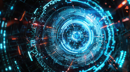 Fototapeta premium Futuristic digital abstract design with glowing blue and orange elements, representing technology and innovation