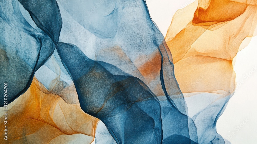 Poster stunning blend of soft pencil strokes creating a semi-transparent wash with deep blue and warm orang