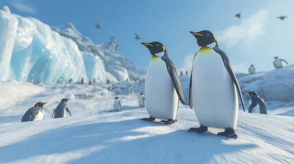 Fototapeta premium A beautiful landscape image with full of penguins.