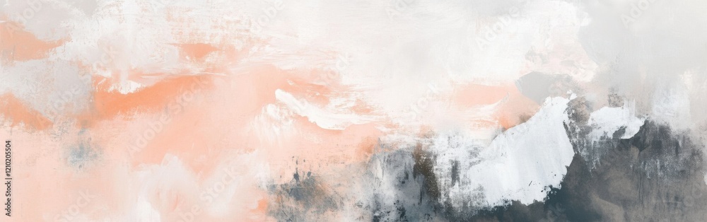 Aufkleber Soft pastel peach and gray chaotic abstract art creates a soothing yet dynamic atmosphere in a modern setting