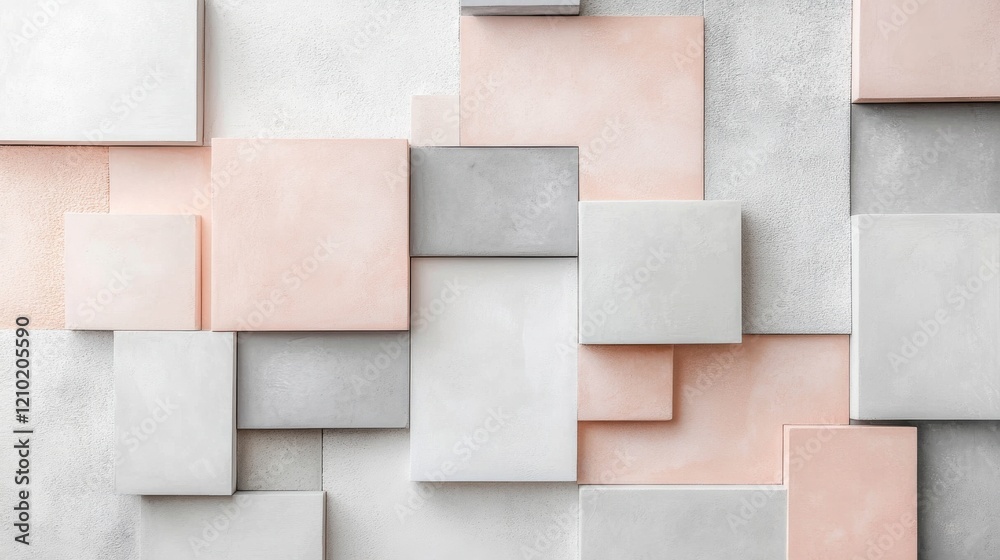 Poster soft pastel peach and gray blocks create a modern artistic wall design in a contemporary setting