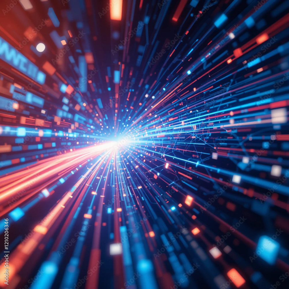 Poster abstract technology background with dynamic data connection speed lines, creating a futuristic, high