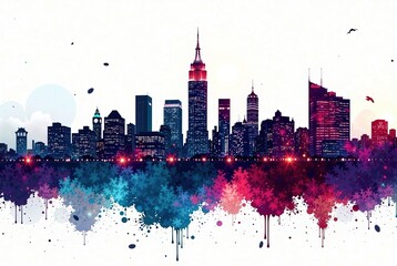 Obraz premium New York City Skyline Silhouette - Dramatic Cityscape