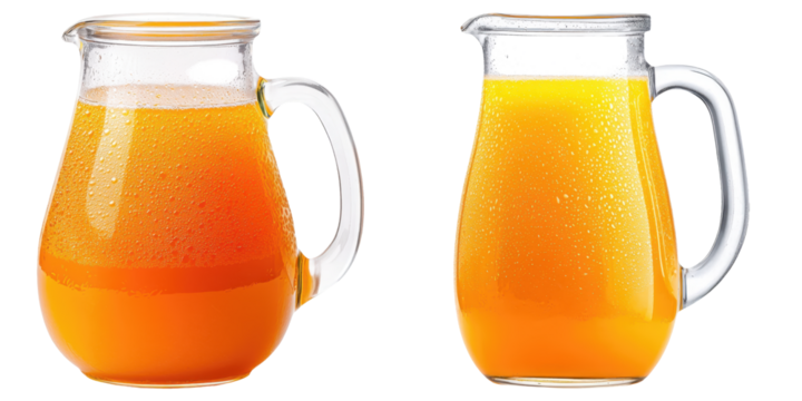 Purity of Ramadan Iftar concept. Two glass pitchers filled with bright orange liquid, showcasing varying levels of content.