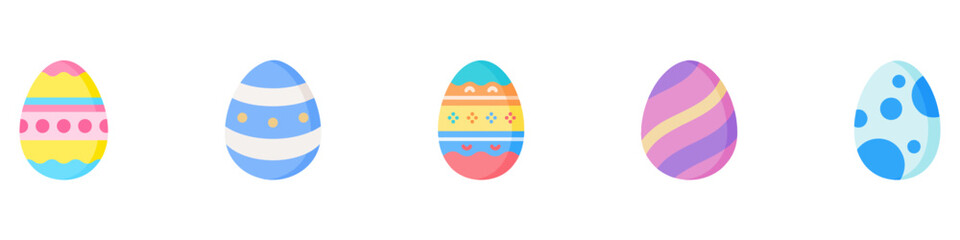 Easter Eggs collection. Set of Easter eggs simple line icons. Vector icons of eggs with ornament in flat design. Vector Illustration. EPS 10