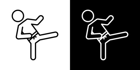 Karate fighter icons set in black filled and stroke line style