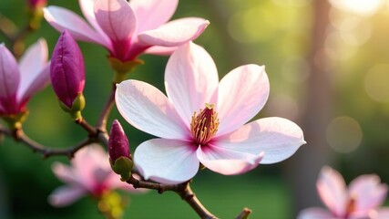 Magnolia Stellata Blossoms in Garden - Springtime Beauty