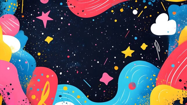 Vibrant and whimsical background featuring abstract gradients playful patterns and cheerful floating elements creating a dynamic and joyful atmosphere for events parties or holidays