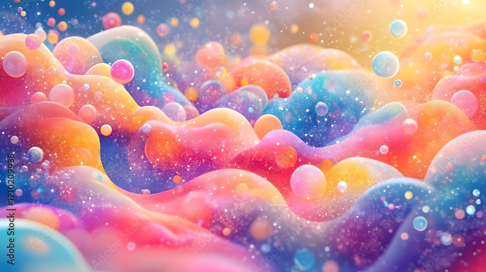 Poster captivating whimsical floating gradient and patterns festive dreamscape bright and cheerful abstract