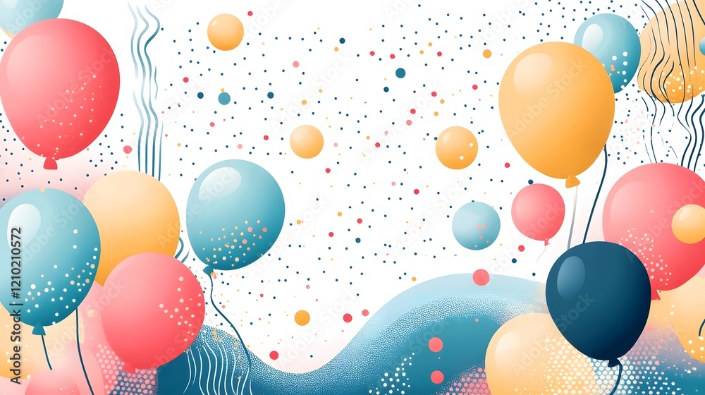 Poster elegant floating party balloons with soft gradients and cheerful whimsical patterns in a fun dynamic