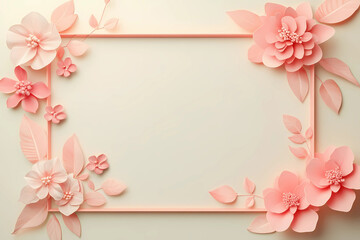 frame border with pink flowers and leaves