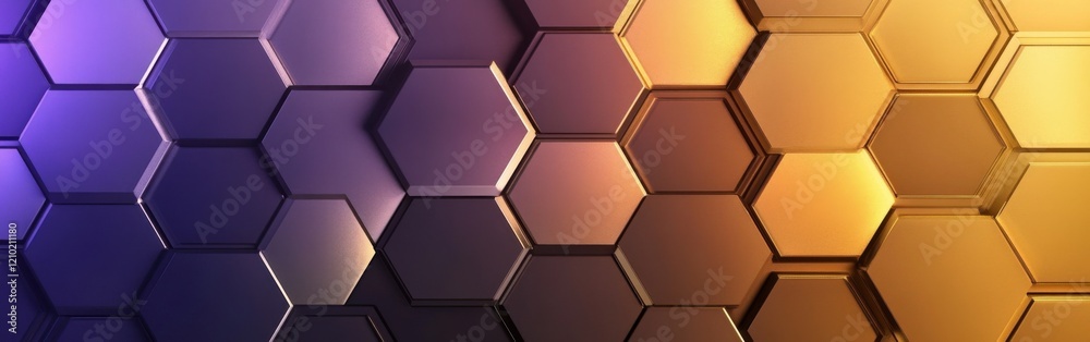 Leinwandbilder abstract geometric design featuring hexagonal patterns with purple and gold hues that create a moder