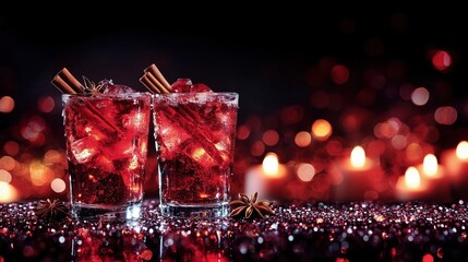 Festive drinks with colorful decorations and candlelight for a joyful celebration
