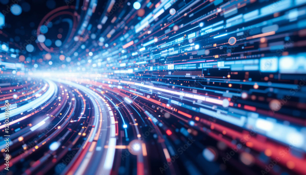 Poster abstract technology background with dynamic data connection speed lines, creating a futuristic, high