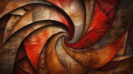 Fototapeta premium Abstract spiral pattern with warm colors, showcasing intricate textures and layers, creating sense of depth and movement