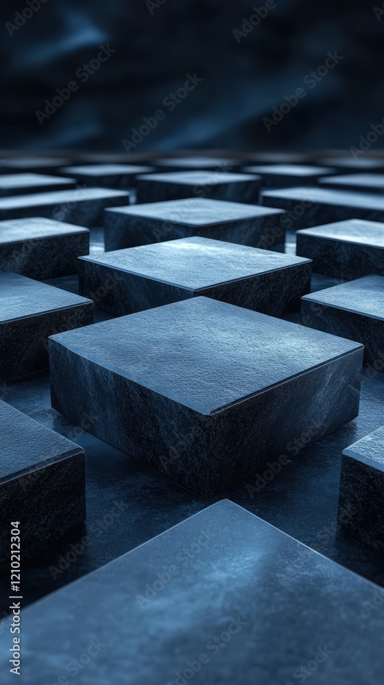 Poster blue 3d geometric abstract background forms interlocking, generating dynamic abstract pattern with m