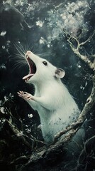 Obraz premium White Rat in the Dark Forest: A Mystical Painting