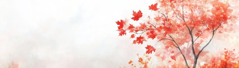 Vibrant autumn colors, a painting of tree with red leaves against blue sky 