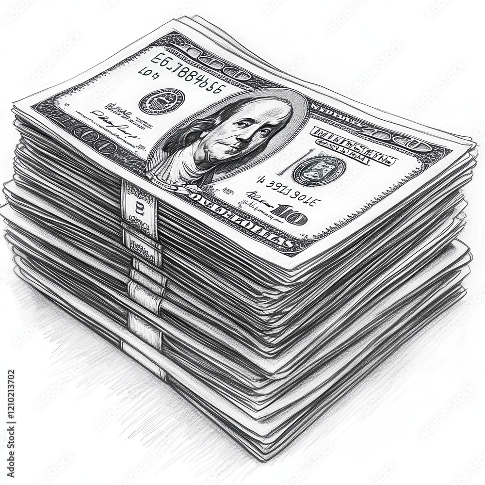 Poster neatly arranged stack of dollar bills highlighting cash management and financial prosperity in an in