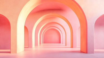 Luxurious and aesthetically creative background featuring a series of pink and gold modern arched architectural elements with smooth curves and love themed decorative details