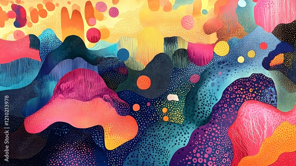Poster vibrant abstract patterns textured shapes and bold geometric forms intertwine in a playful imaginati