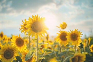 Obraz premium Field of blooming sunflowers sky asteraceae landscape