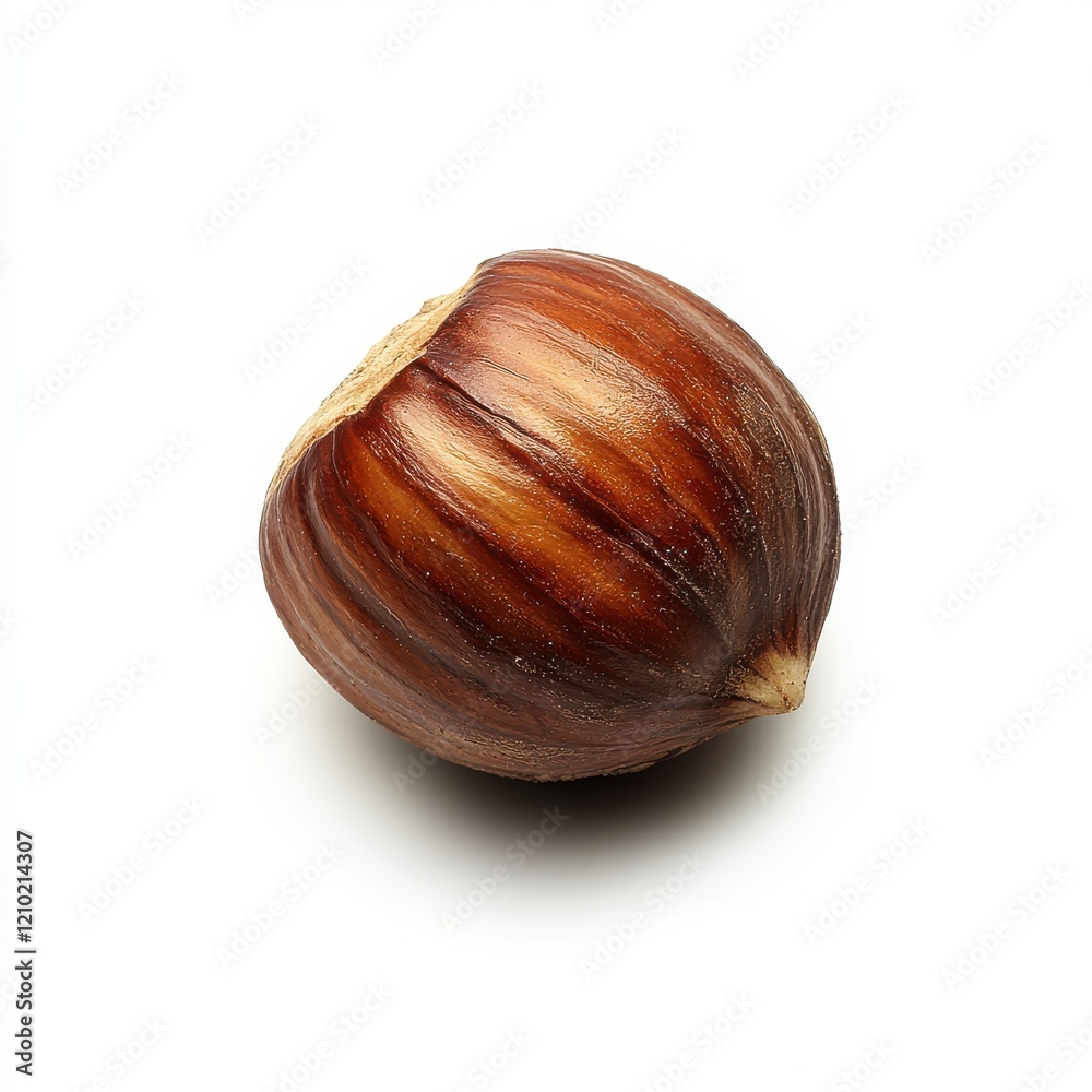 Poster roasted hazelnut with a shiny brown exterior captured on a clean surface highlighting its texture an