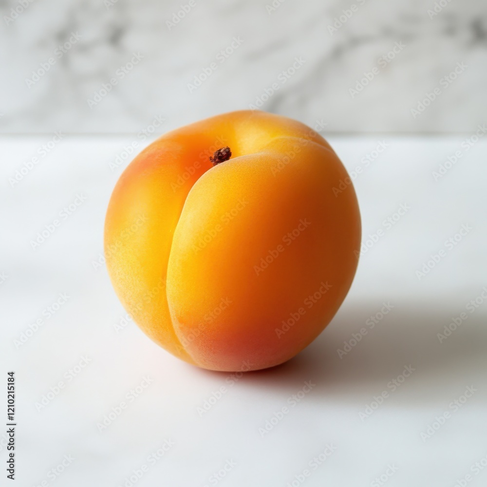 Poster Smooth orange apricot resting on a clean surface with soft natural lighting highlighting its texture