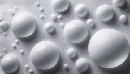 Close-up of white, textured spheres of various sizes on a metallic surface.