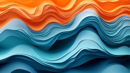 Abstract Wavy Paper Texture Background in Blue and Orange