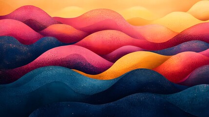 Vibrant abstract landscape featuring a harmonious blend of smooth flowing shapes bold color gradients and a whimsical youthful aesthetic with detail and digital design elements